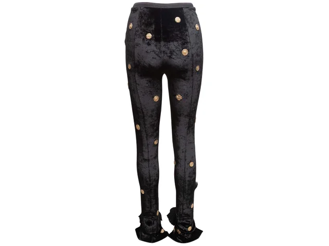 Black Chanel Button-Embellished Velour Leggings Size FR 38 in Black from Designer Revival, photo 2 of 2