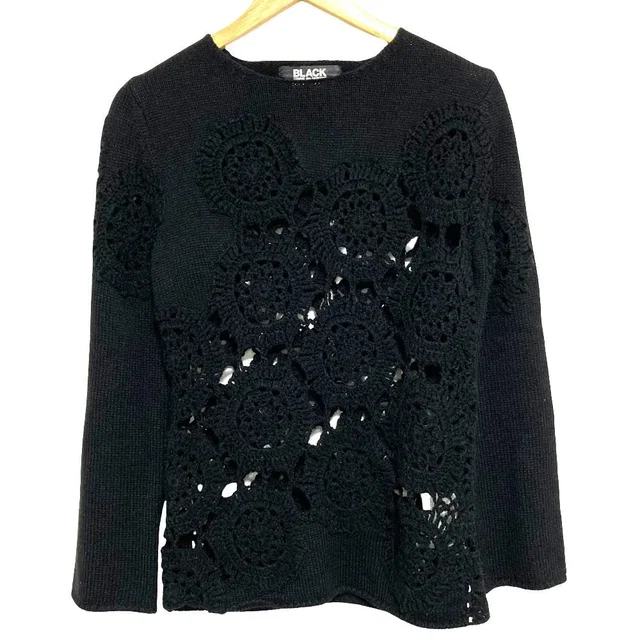 BLACK COMME des GARCONS Crochet Lace Knit Sweater in Black from LuxUness