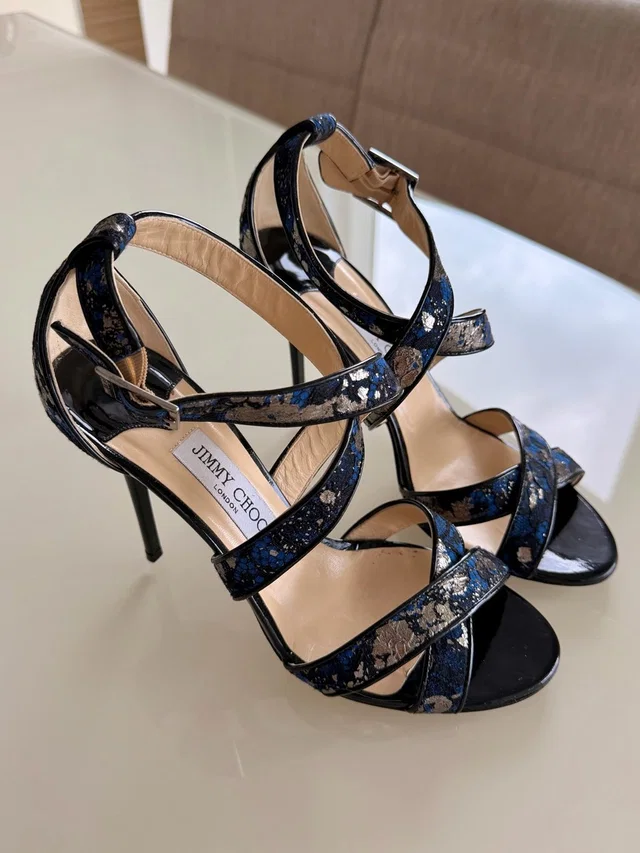 Jimmy Choo Black And Blue Metallic Strappy Pumps 39.5 in blue|black from Poshmark