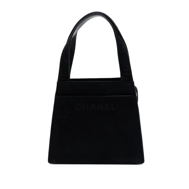 Black Chanel Suede Logo Handbag in Black Suede from Designer Revival