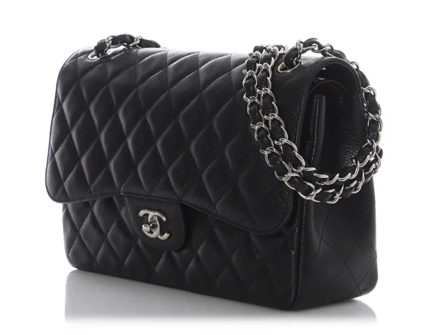 Chanel Jumbo Black Quilted Caviar Classic Double Flap in Black Caviar leather from Ann's Fabulous Finds, photo 4 of 10