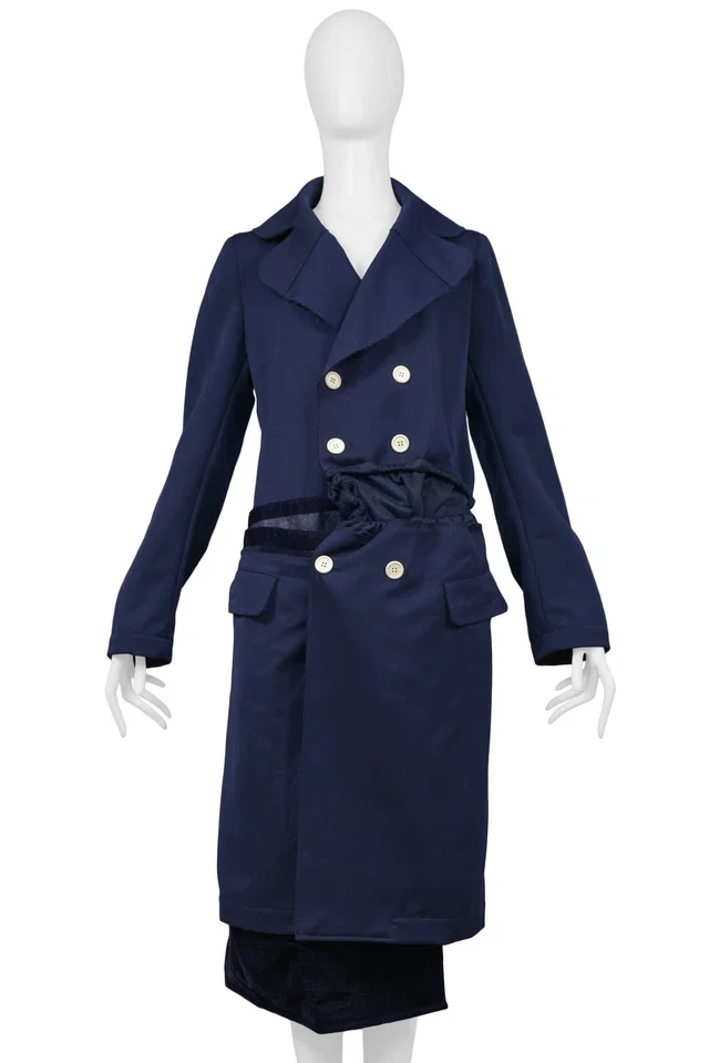 Comme des Garçons Blue Deconstructed Coat 2008 in Blue Velvet from Resurrection Vintage