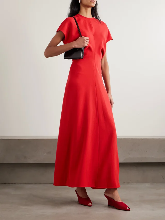TOTEME Slouch Waist gathered wool-crepe maxi dress in red 100% Wool, photo 2 of 4 from NET-A-PORTER (Canada)
