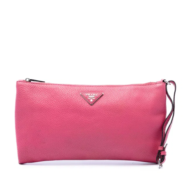 Pink Prada Vitello Daino Clutch in Pink Leather from Designer Revival