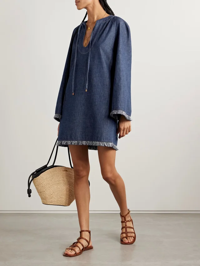 ZIMMERMANN Rhiannon tie-detailed frayed denim mini dress in Blue, photo 2 of 2 from NET-A-PORTER (Canada)