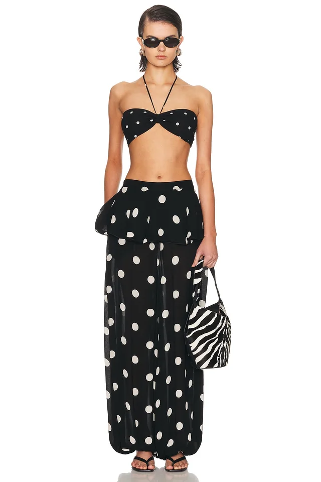 ADRIANA DEGREAS Polka Dot Peplum Pant in Black, photo 2 of 2 from FWRD
