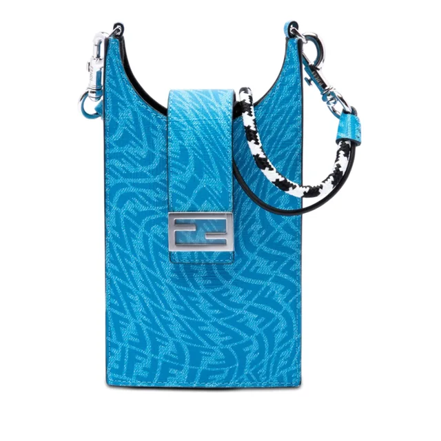 Blue Fendi Sarah Coleman Coated Canvas FF Vertigo Phone Holder Crossbody in Blue Coated canvas from Designer Revival