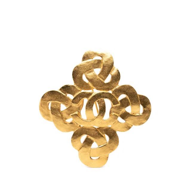 Gold Chanel CC Gold Plated Twisted Brooch in Gold from Designer Revival