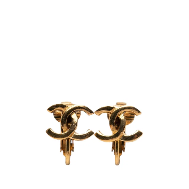 Gold Chanel CC Gold Plated Clip On Earrings in Gold from Designer Revival