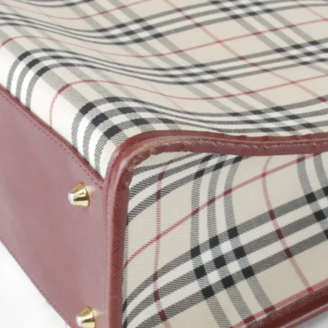 Burberry Check Canvas Leather Tote Bag in Red Canvas from LuxUness, photo 5 of 9