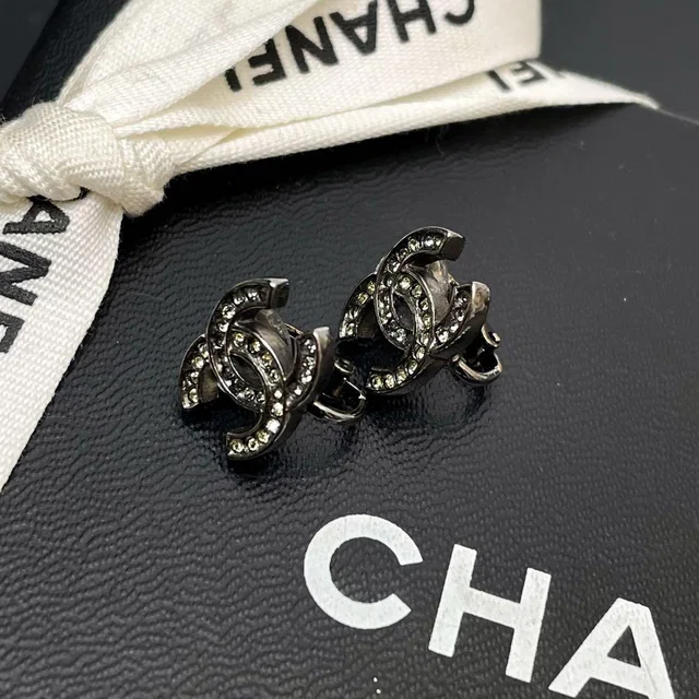 Chanel 06P CC Logo Earrings Rhinestone Silver Icon in Silver Leather from The Reluxe