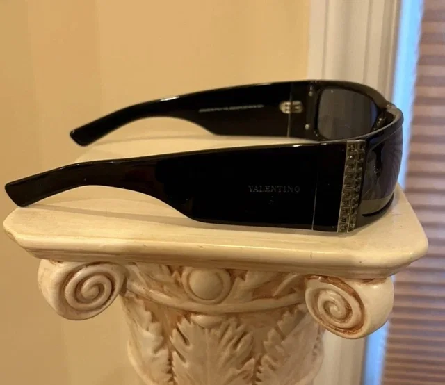 Valentino Garavani Vintage Black Sunglasses With Gray Swarovski Crystals Y2k in black|gray from Poshmark