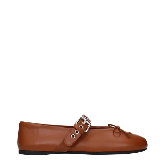 Miu Miu Brown Leather Ballet Flats in Brown Leather from HEWI