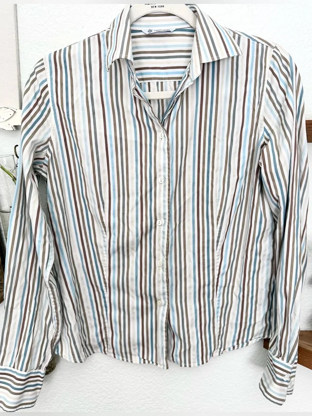 Loro Piana Striped Cotton Classic Button Down Shirt in brown|blue|neutral from Poshmark