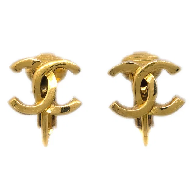 Chanel CC Earrings Clip-On Gold 233 in Gold from AMORE Vintage Tokyo