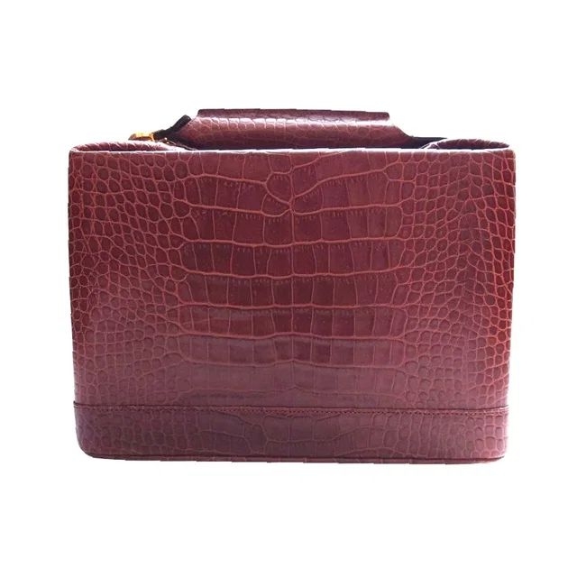 Foxey Crocodile Embossed Brown Structured Handbag Beauty Case Gold Tone Hardware in red|brown Crocodile from Poshmark, photo 1 of 1
