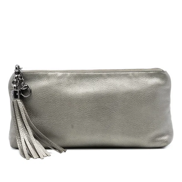 Gold Gucci Metallic Leather Sienna Tassel Clutch in Gold Leather from Designer Revival