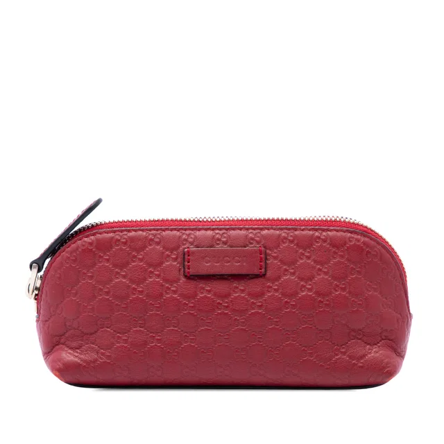 Red Gucci Microguccissima Cosmetic Pouch in Red Calfskin from Designer Revival