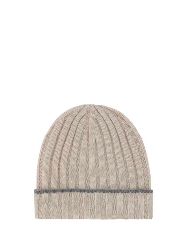 Brunello Cucinelli M2240900 Ribbed Cashmere Beanie — Beige Kashmir/capra Hircus Beanies in Beige Cashmere from HEWI