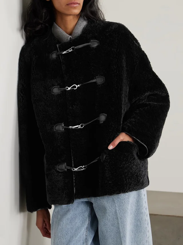 TOTEME Leather-trimmed shearling jacket in black 100% Leather, photo 3 of 5 from NET-A-PORTER (Canada)