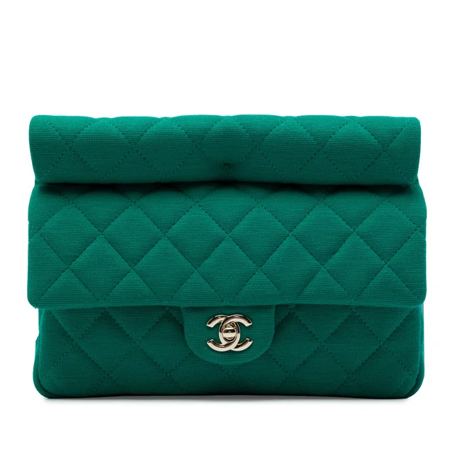 Green Chanel CC Quilted Jersey Roll Clutch in Green from Designer Revival, photo 1 of 1