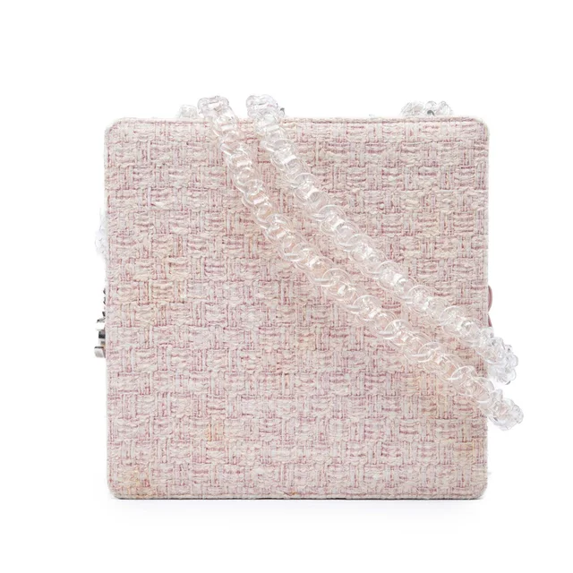 Pink Chanel Square Tweed PVC Chain Fantasy Shoulder Bag in Pink Tweed from Designer Revival, photo 1 of 1