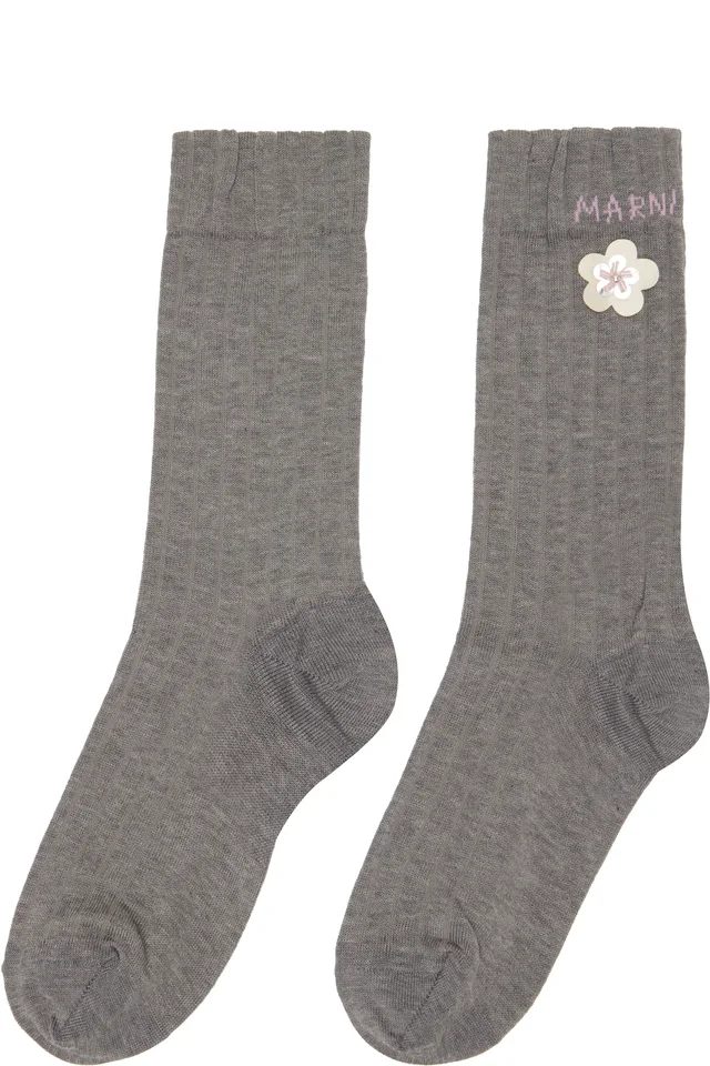 Marni Gray Daisy Applique Socks, photo 2 of 2 from SSENSE