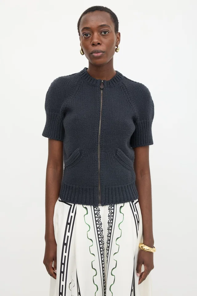 Hermès Cashmere Short Sleeve Zip Sweater in Cashmere from VSP Consignment
