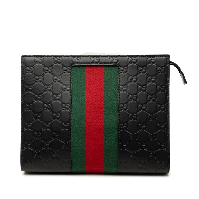 Black Gucci Guccissima Web Clutch in Black Leather from Designer Revival