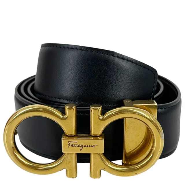 Ferragamo Gancini Buckle Leather Belt Black in Black Leather from Dallas Designer Handbags