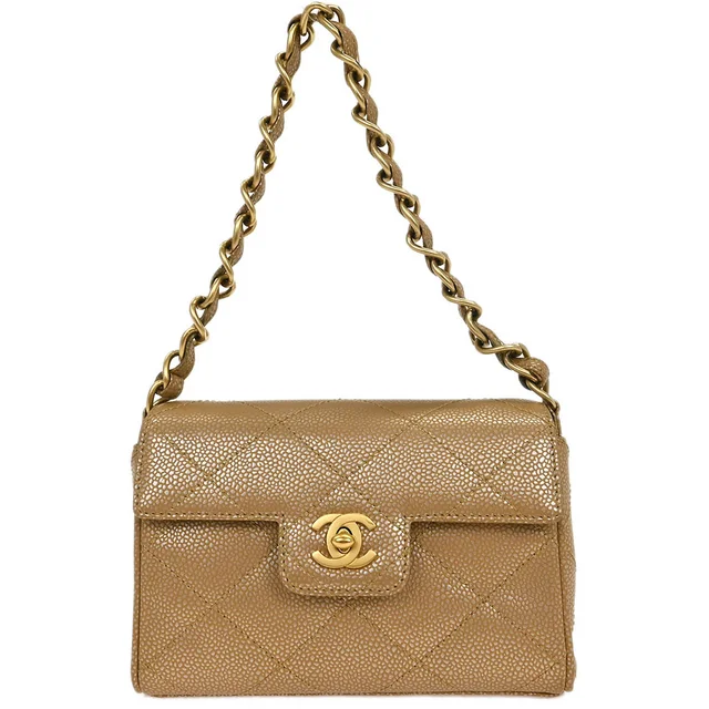 Chanel 2000-2002 Beige Caviar Handbag in Beige Caviar leather from AMORE Vintage Tokyo