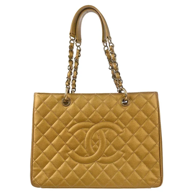 Chanel 2012-2013 Gold Caviar Skin Grand Shopping Tote GST Chain Handbag in Gold Caviar leather from AMORE Vintage Tokyo