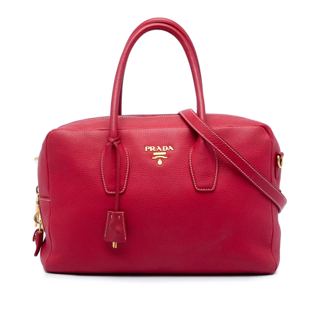 Red Prada Vitello Daino Bauletto Bag Satchel in Red Leather from Designer Revival, photo 1 of 1