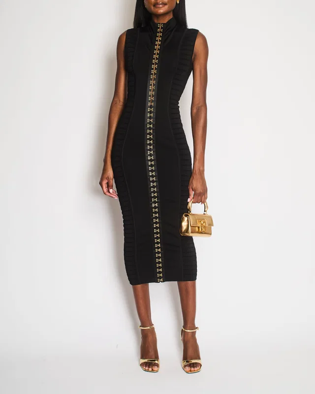 Balmain Black Sleeveless Long Dress with Gold Hooks and Eye Details Size FR 36 (UK 8) in Black from Sellier