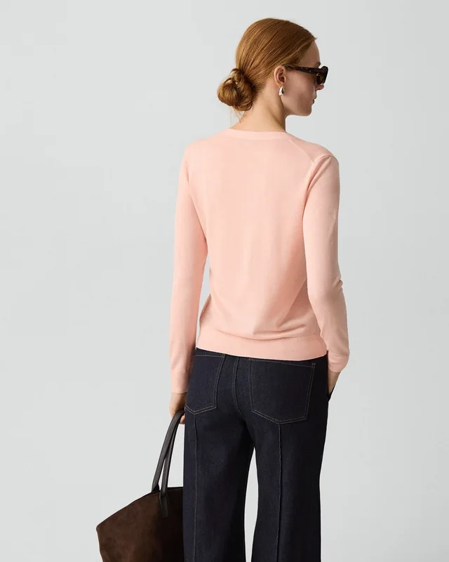 Theory V-Neck Cardigan in Regal Wool in WARM PINK, photo 10 of 12 from Theory
