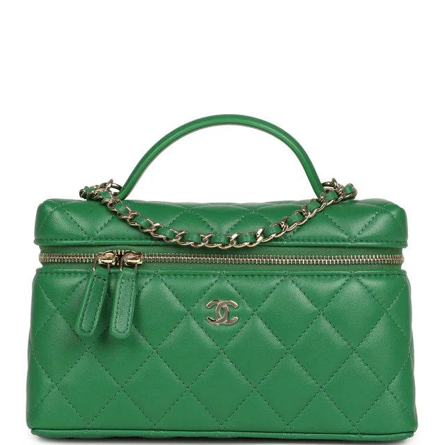 Chanel Top Handle Long Vanity Case in Green Lambskin from Madison Avenue Couture