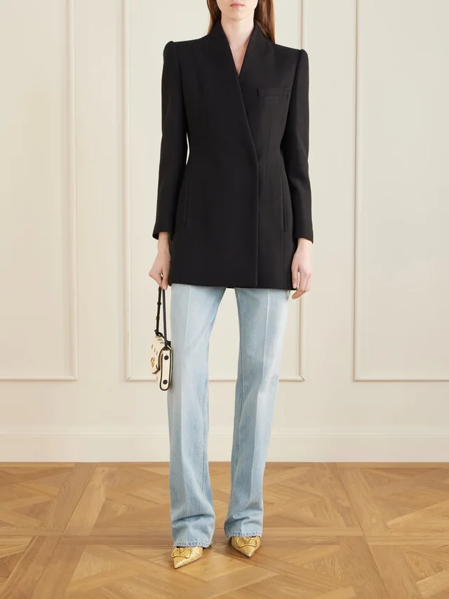 VALENTINO GARAVANI Double-breasted wool-crepe blazer in black 100% Virgin Wool, photo 2 of 4 from NET-A-PORTER (Canada)