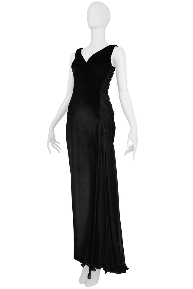 Versace Couture Black Velvet Sheer Gown 1995 in Black Velvet from Resurrection Vintage