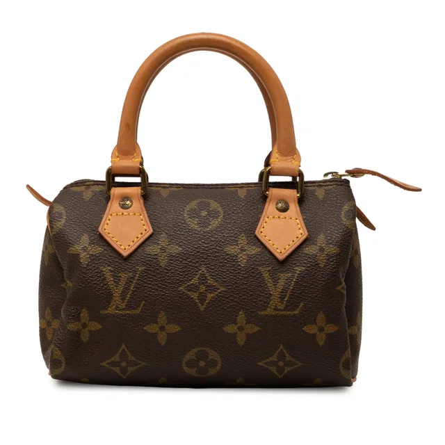 Brown Louis Vuitton Monogram Mini Speedy HL Satchel in Brown Coated canvas from Designer Revival
