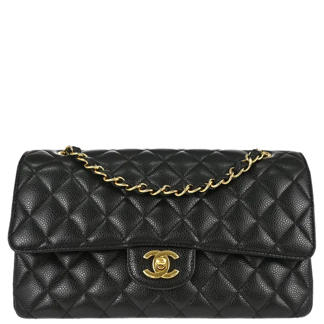 Chanel 2015-2016 Black Caviar Skin Medium Classic Double Flap Shoulder Bag in Black Caviar leather from AMORE Vintage Tokyo