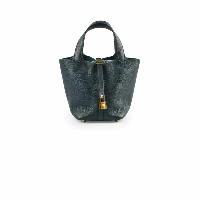 Hermès Picotin 18 Vert Cypres Clemence GHW U Stamp in Green Clemence leather from The Purse Affair