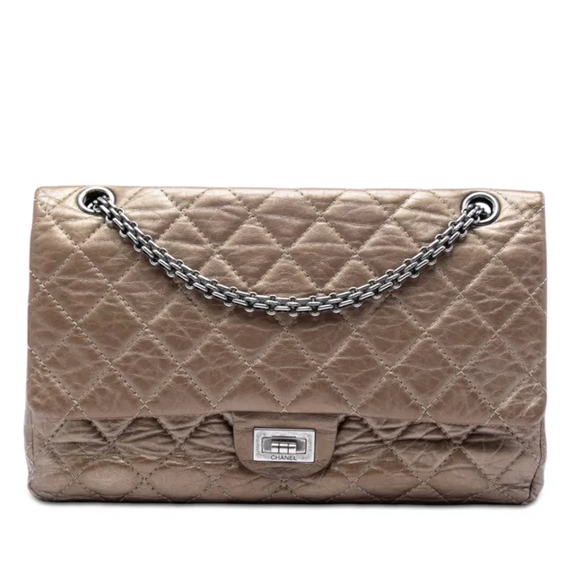 Brown Chanel Quilted Metallic Aged Calfskin Reissue 2.55 Double Flap 226 Shoulder Bag in Brown Calfskin from Designer Revival