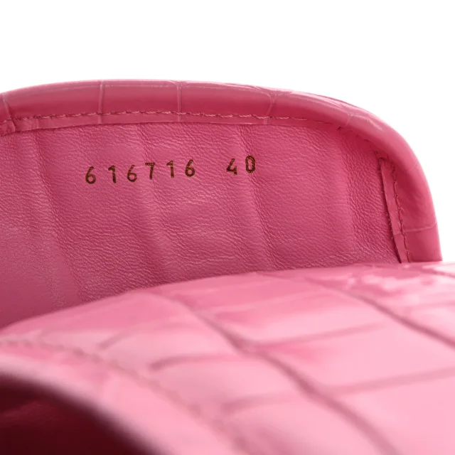 Balenciaga Logo Crocodile Embossed Slides 40 Fuxia in Calfskin from FASHIONPHILE, photo 9 of 10