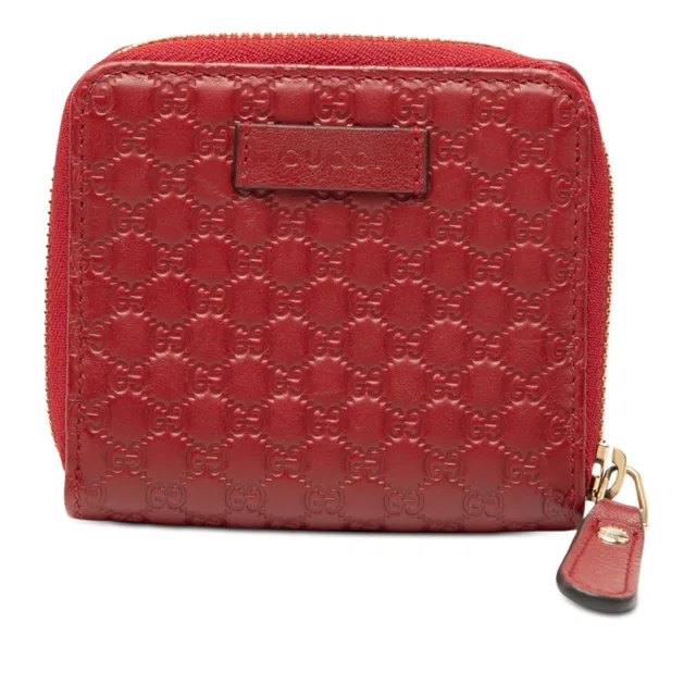 Red Gucci Microguccissima Zip Around Small Wallet in Red Leather from Designer Revival