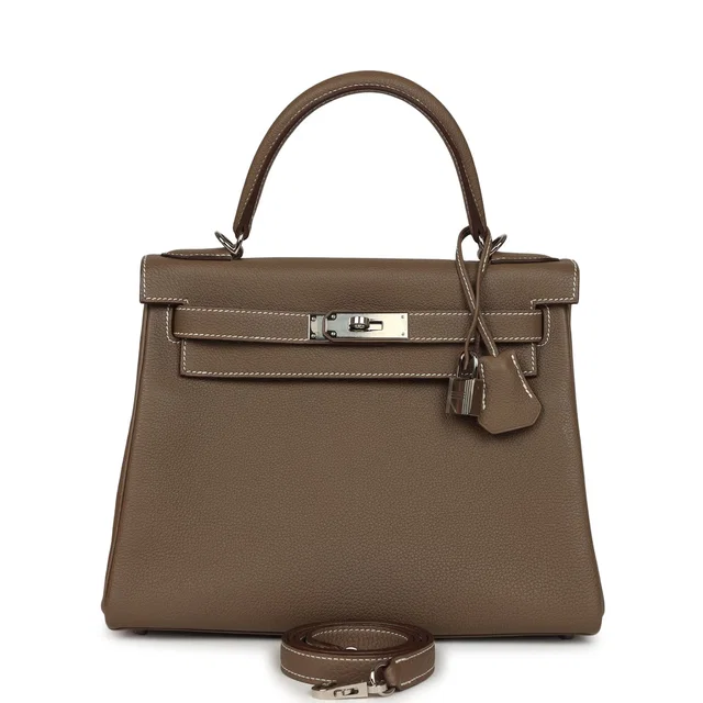 Hermès Kelly Retourne 28 Etoupe Togo Palladium Hardware in Taupe Togo leather from Madison Avenue Couture