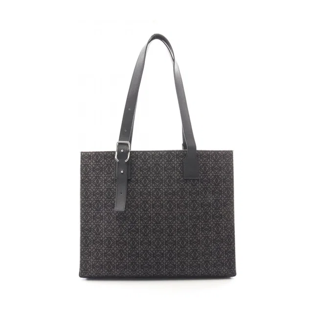 Loewe Tote Bag Buckle Horizontal Anagram Black Canvas Leather in Black Canvas from The Reluxe