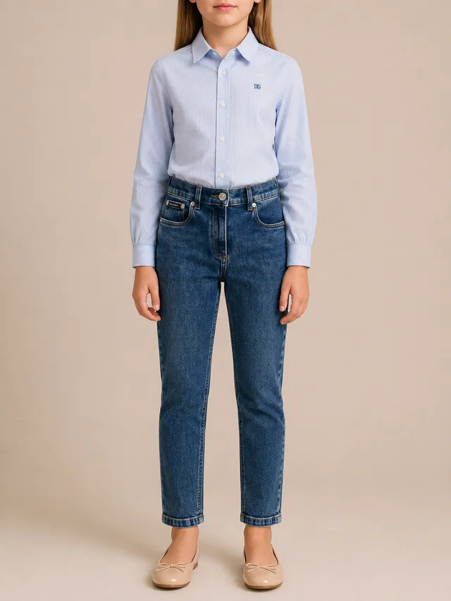 Dolce & Gabbana Kids Blue Denim Jeans with Black Logo Plate Size 10 years in Black Denim from Sellier