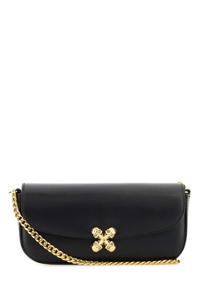 Alexander McQueen Flower Crossbody Bag — Black Skull Small in Black Leather from HEWI