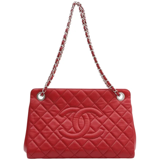 Chanel 2017 circa Caviar Skin CC Mark Stitch Chain Tote Bag Red in Red Caviar leather from VINTAGE QOO TOKYO