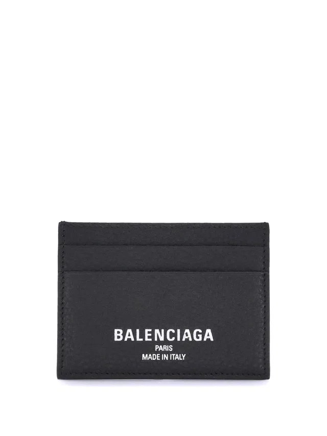 Balenciaga Logo-Printed Grained Calfskin Card Case — Black Lamb Ovis Aries Cases in Black Caviar leather from HEWI